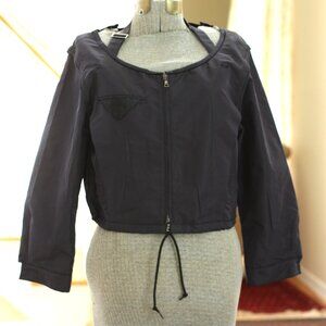 PRADA 2009 Navy Blue Silk Blend Cropped Jacket